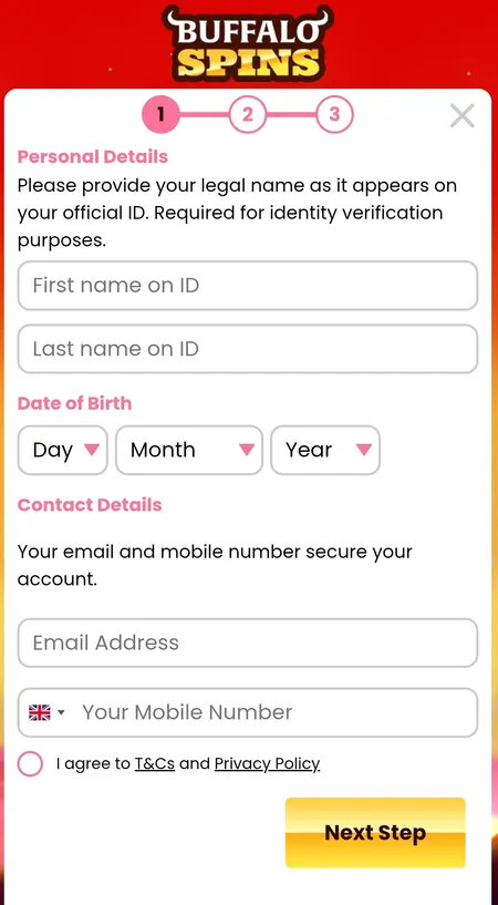 Step 1: personal details form