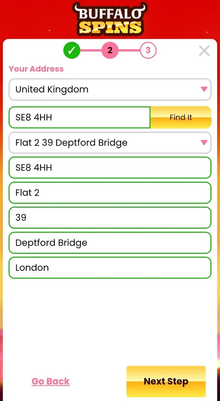 Step 2: address entry form