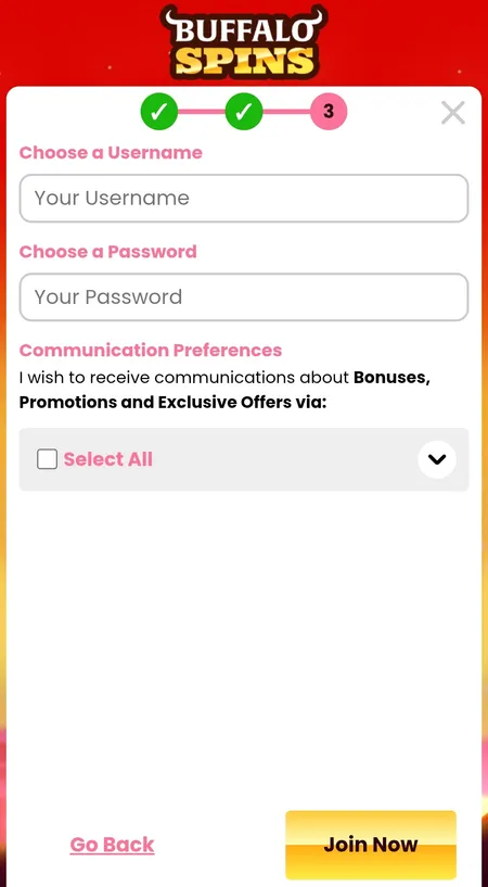 Step 3: username and password form